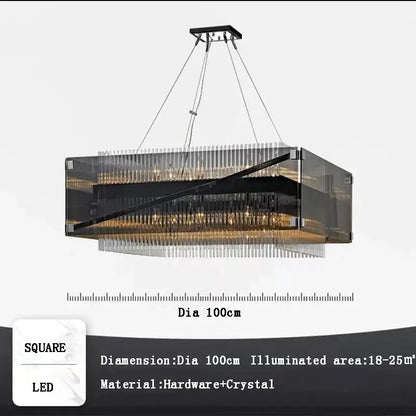 Modern rectangular crystal glass pendant chandelier for dining room