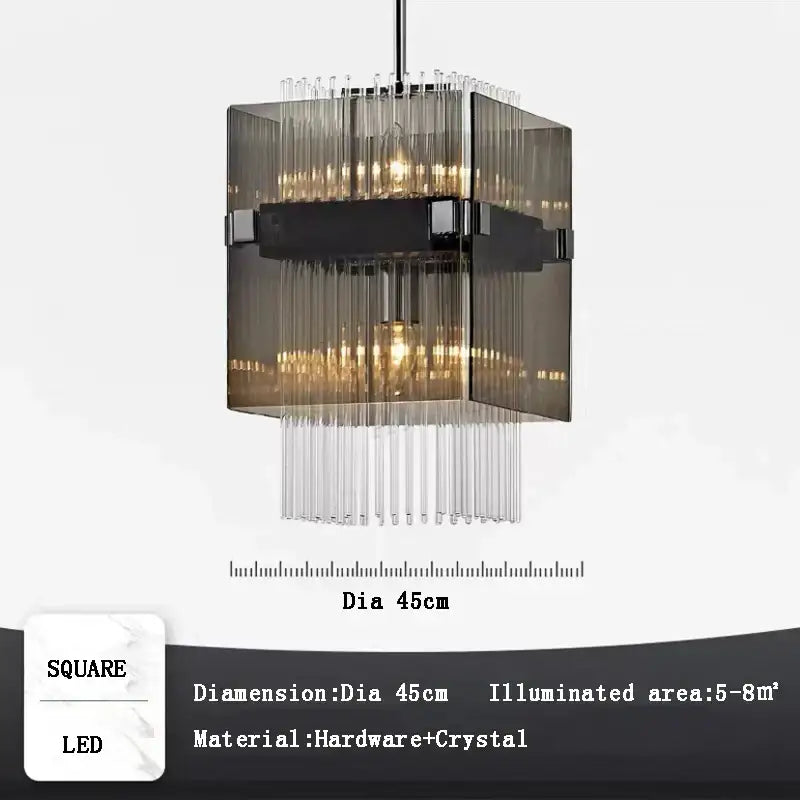 Modern rectangular crystal glass pendant chandelier for dining room