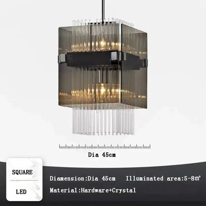 Modern rectangular crystal glass pendant chandelier for dining room