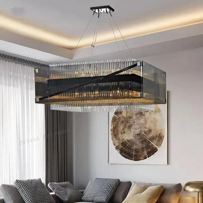 Modern rectangular crystal glass pendant chandelier for dining room
