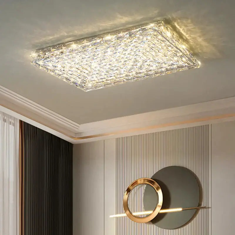 Modern rectangular crystal led ceiling chandelier living room light