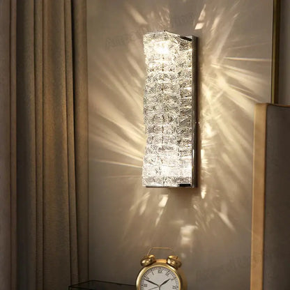 Modern rectangular crystal wall lamp bedroom led sconce