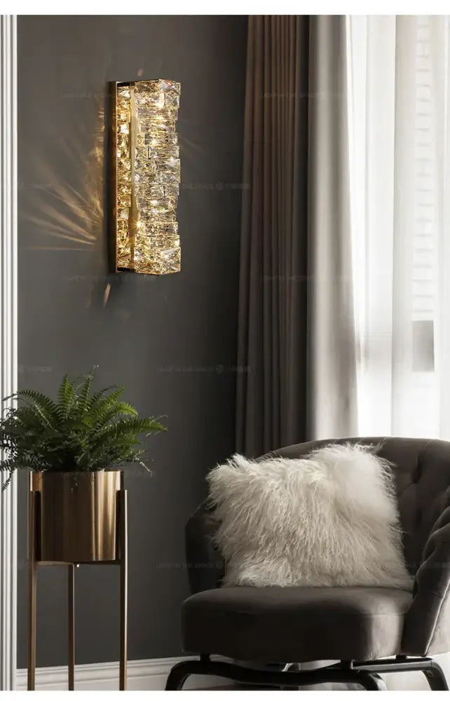 Modern rectangular crystal wall lamp bedroom led sconce