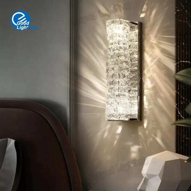 Modern rectangular crystal wall lamp bedroom led sconce
