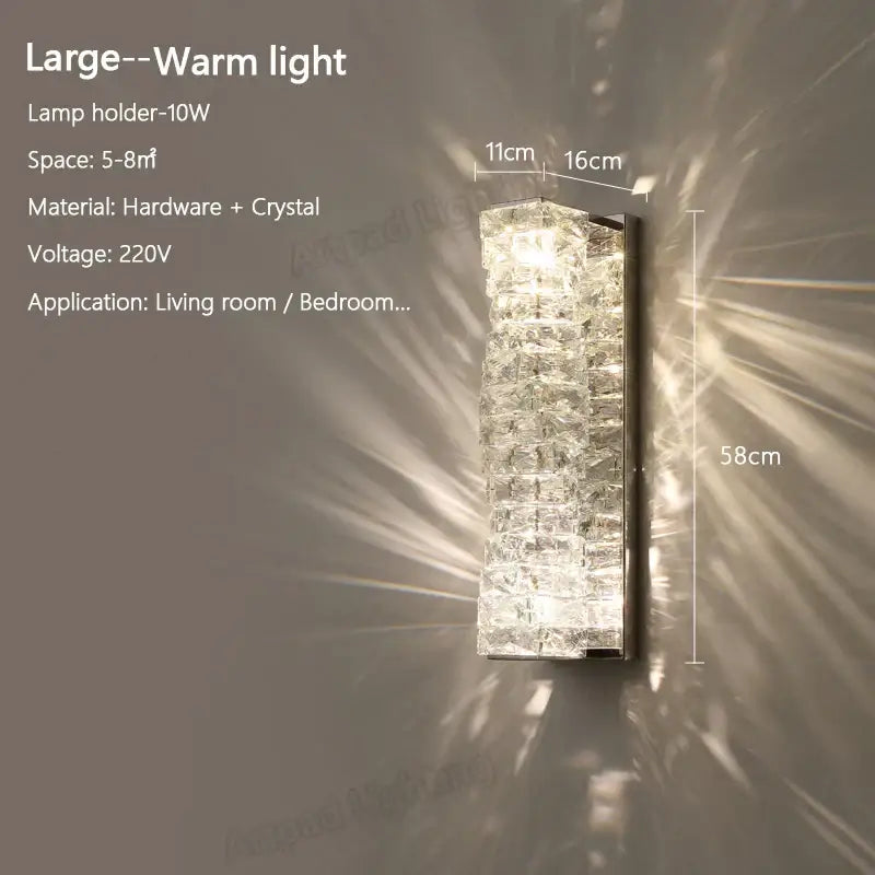 Modern rectangular crystal wall lamp bedroom led sconce