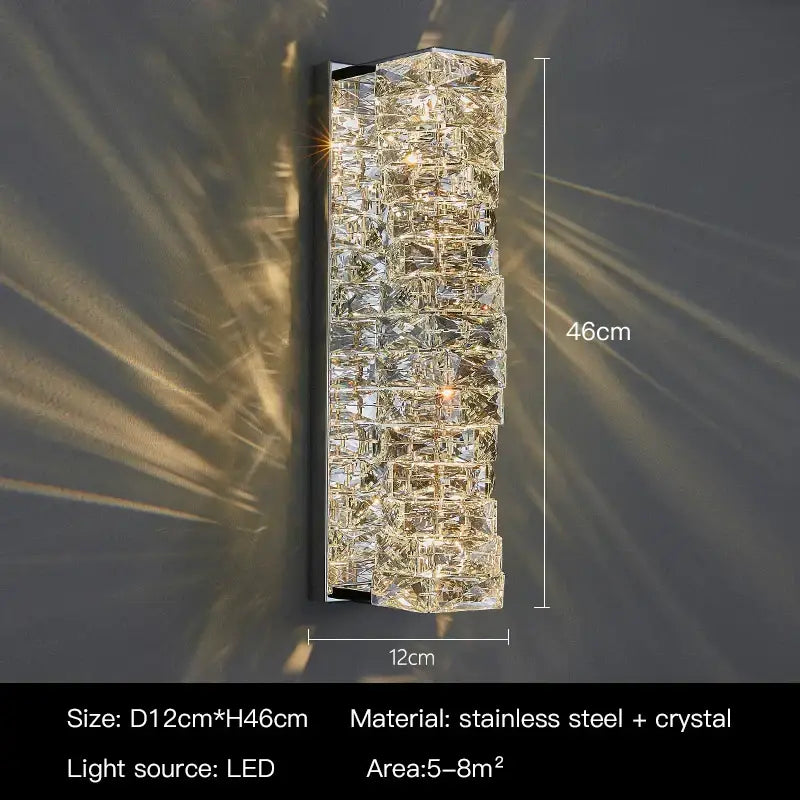 Modern rectangular crystal wall sconce – bedroom led light fixture