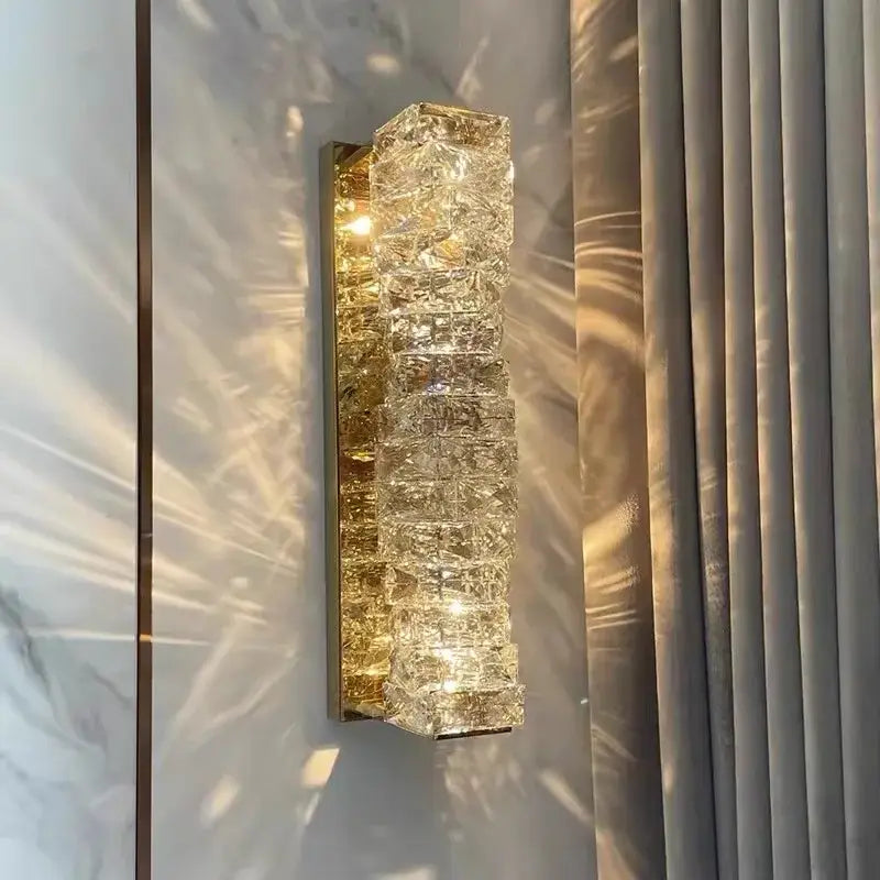 Modern rectangular crystal wall sconce – bedroom led light fixture
