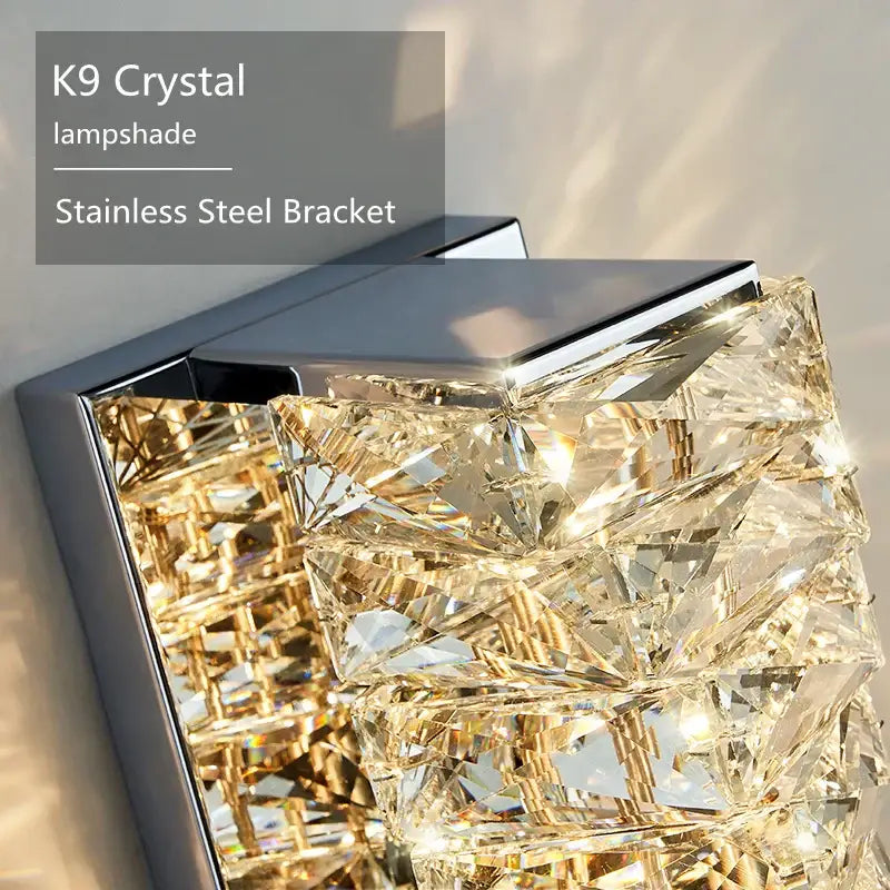 Modern rectangular crystal wall sconce – bedroom led light fixture