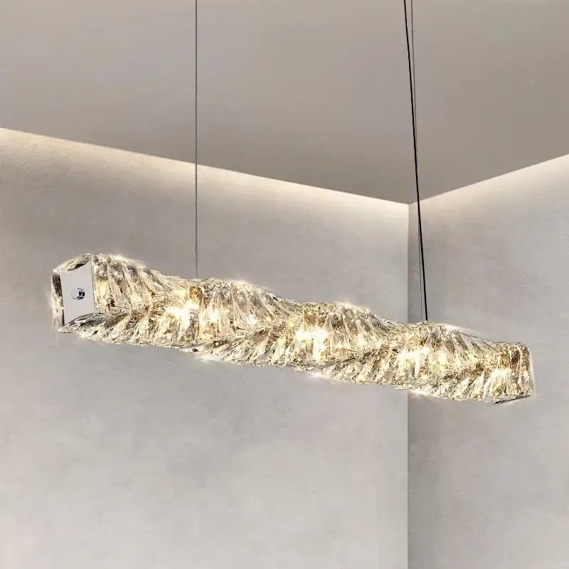 Modern rectangular elegant crystal pendant light dining room warm led