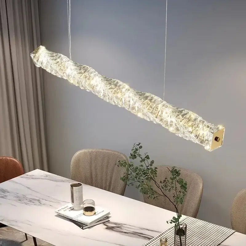 Modern rectangular elegant crystal pendant light dining room warm led