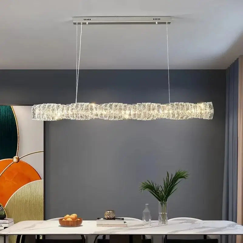 Modern rectangular elegant crystal pendant light dining room warm led