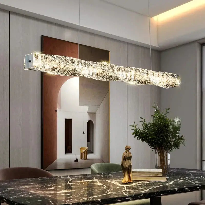 Modern rectangular elegant crystal pendant light dining room warm led