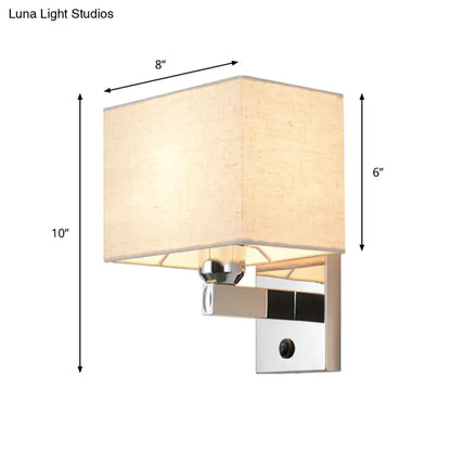DecorBites™ Modern Rectangular Fabric LED Wall Sconce in Chrome for Bedside Lighting