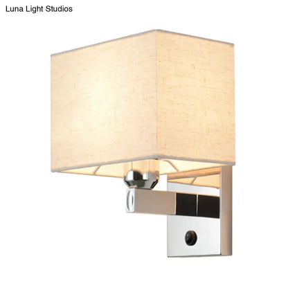 DecorBites™ Modern Rectangular Fabric LED Wall Sconce in Chrome for Bedside Lighting