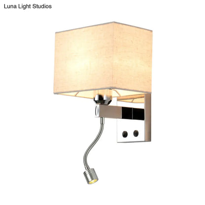 DecorBites™ Modern Rectangular Fabric LED Wall Sconce in Chrome for Bedside Lighting