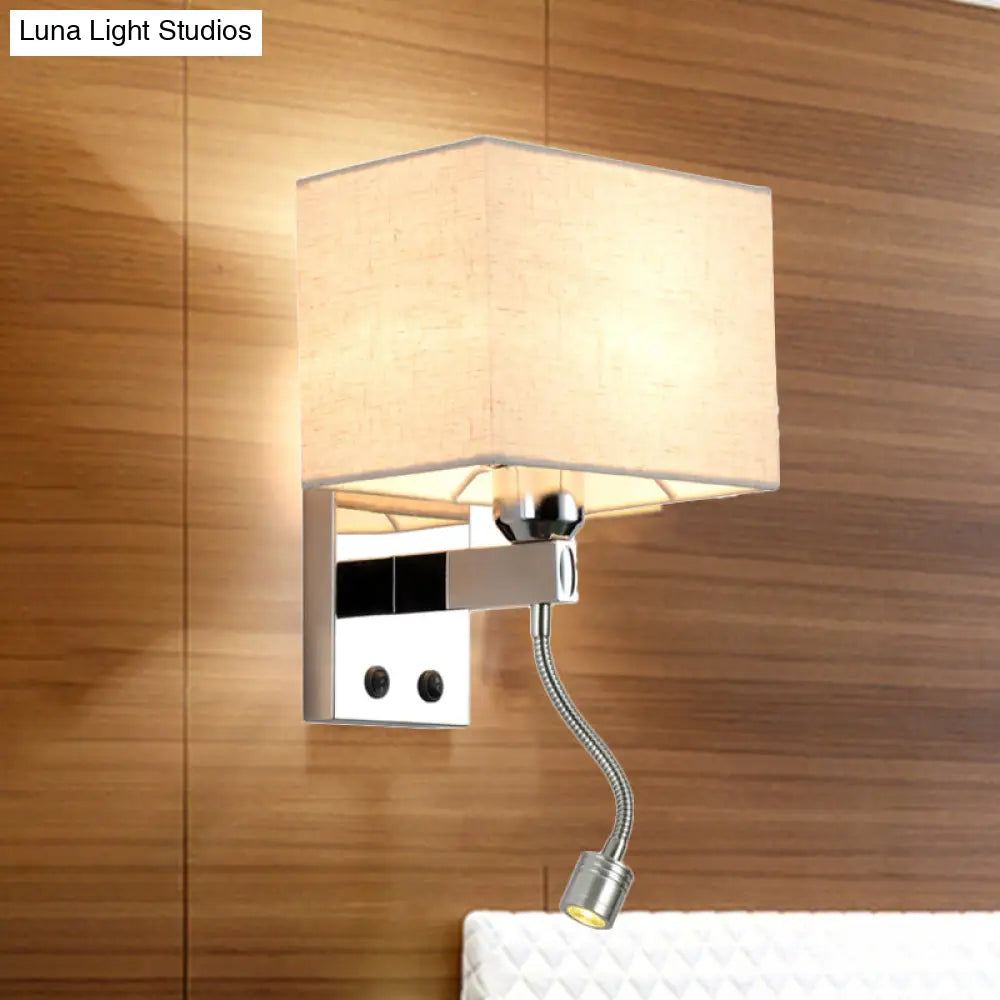 DecorBites™ Modern Rectangular Fabric LED Wall Sconce in Chrome for Bedside Lighting
