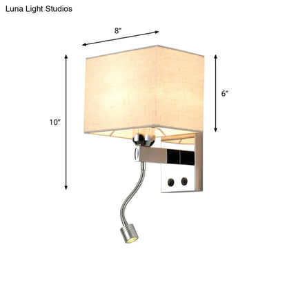 DecorBites™ Modern Rectangular Fabric LED Wall Sconce in Chrome for Bedside Lighting