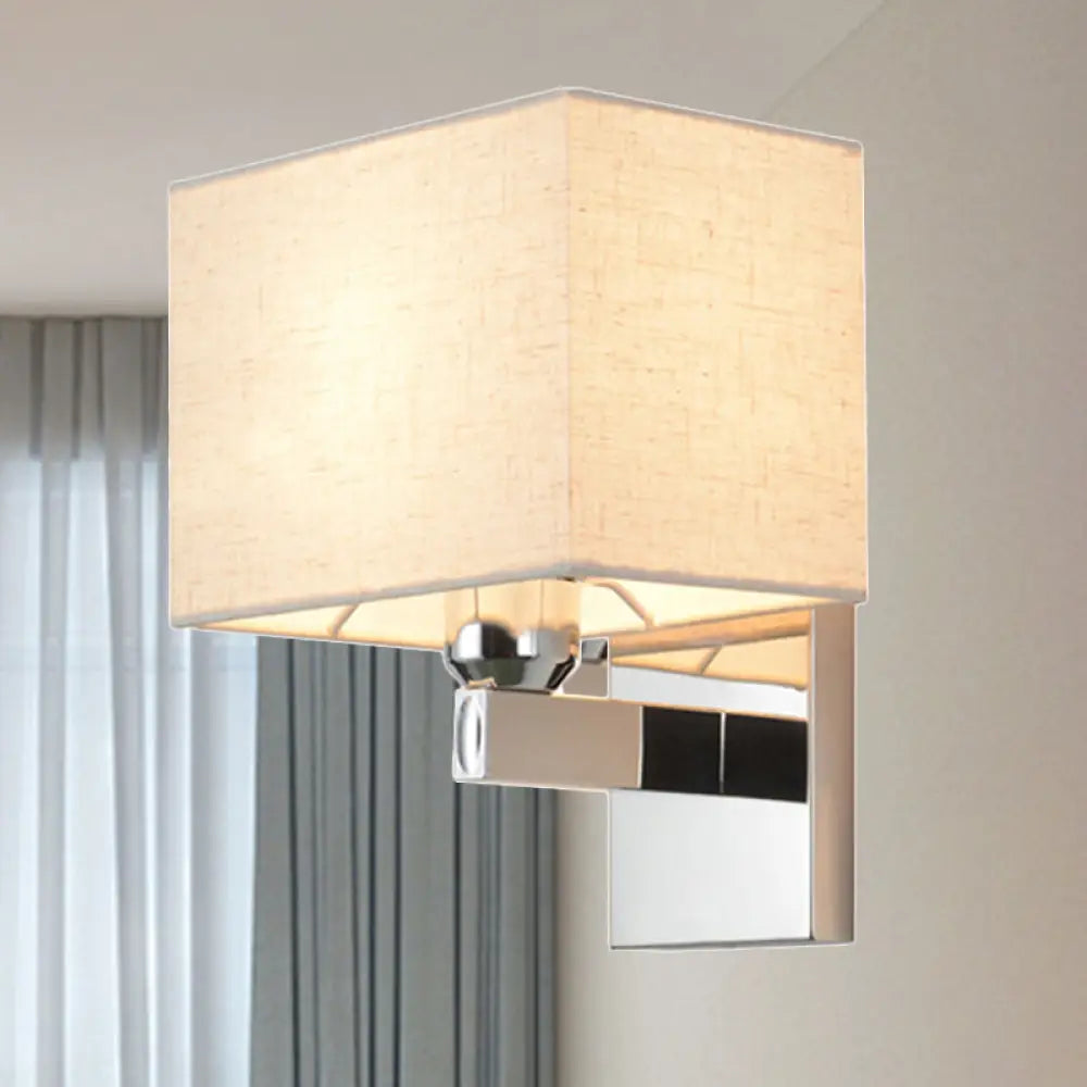DecorBites™ Modern Rectangular Fabric LED Wall Sconce in Chrome for Bedside Lighting