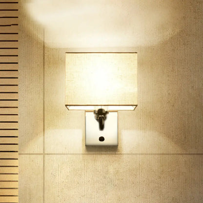 DecorBites™ Modern Rectangular Fabric LED Wall Sconce in Chrome for Bedside Lighting