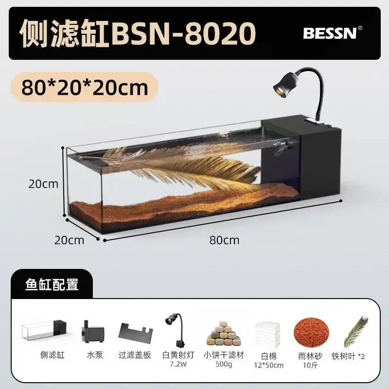 Modern rectangular glass betta fish tank with lamp for living room