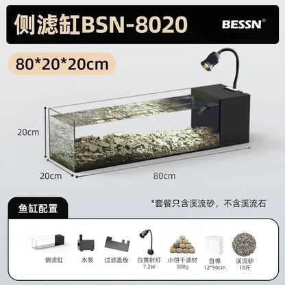 Modern rectangular glass betta fish tank with lamp for living room