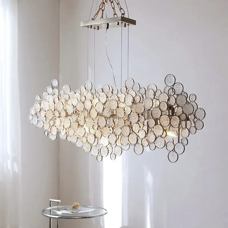 Modern rectangular glass led chandelier living room pendant light