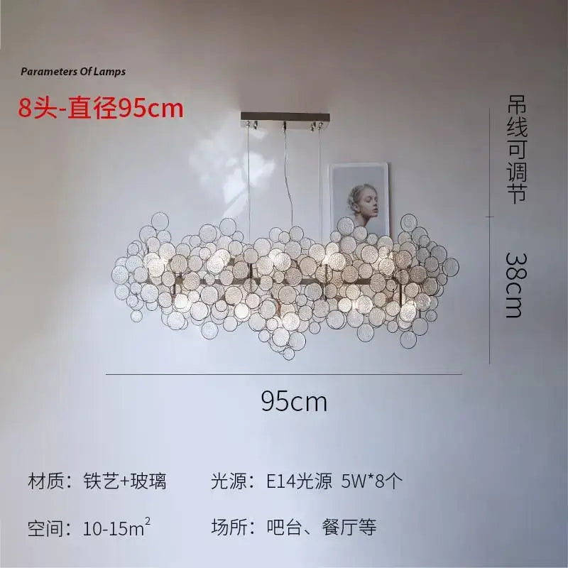 Modern rectangular glass led chandelier living room pendant light