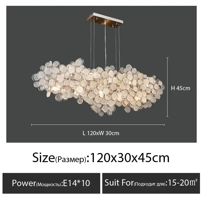Modern rectangular glass led chandelier living room pendant light