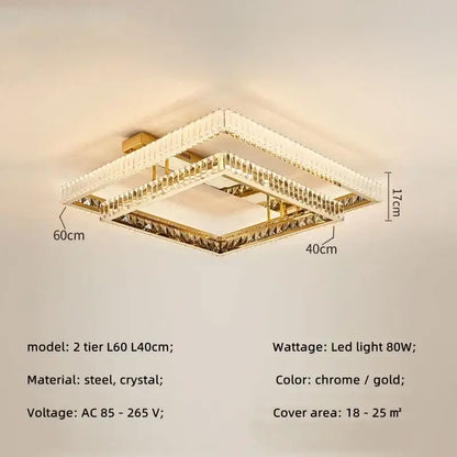Modern rectangular gold crystal led ceiling lighting fixture bedroom