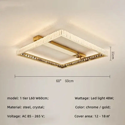 Modern rectangular gold crystal led ceiling lighting fixture bedroom
