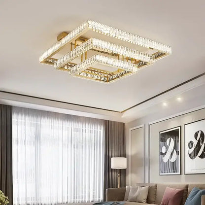 Modern rectangular gold crystal led ceiling lighting fixture bedroom