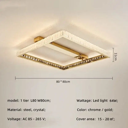 Modern rectangular gold crystal led ceiling lighting fixture bedroom