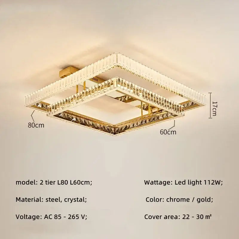 Modern rectangular gold crystal led ceiling lighting fixture bedroom
