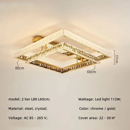 Modern rectangular gold crystal led ceiling lighting fixture bedroom