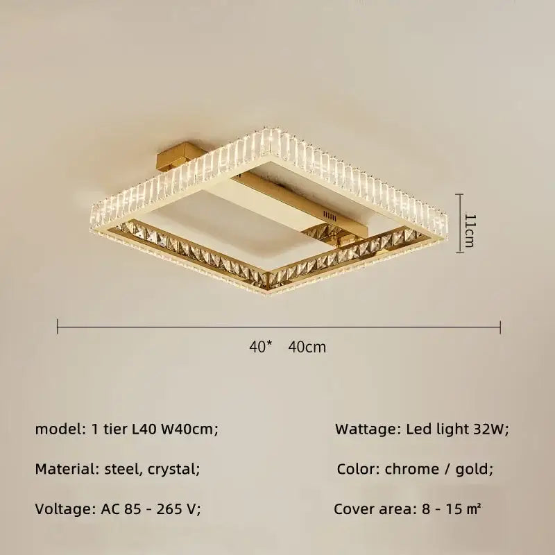 Modern rectangular gold crystal led ceiling lighting fixture bedroom