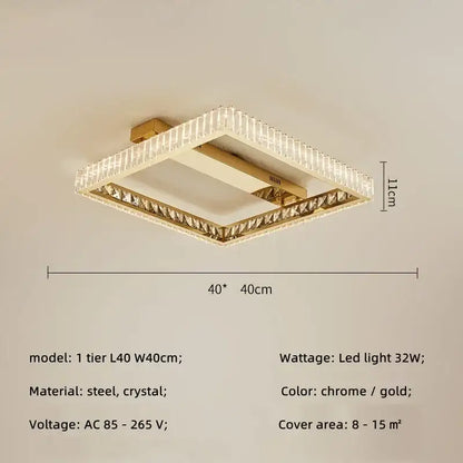 Modern rectangular gold crystal led ceiling lighting fixture bedroom