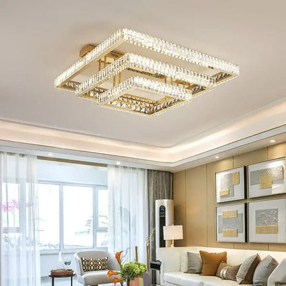 Modern rectangular gold crystal led ceiling lighting fixture bedroom