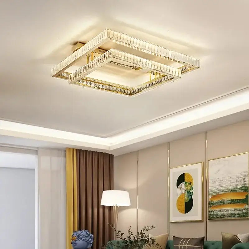 Modern rectangular gold crystal led ceiling lighting fixture bedroom