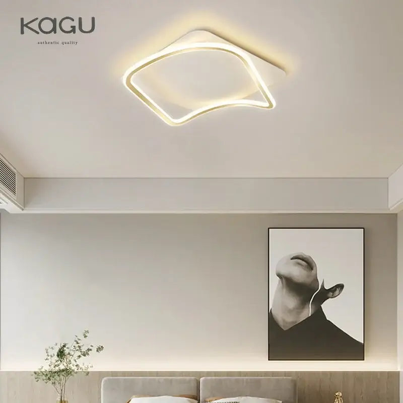 Modern rectangular golden led ceiling chandelier for living room