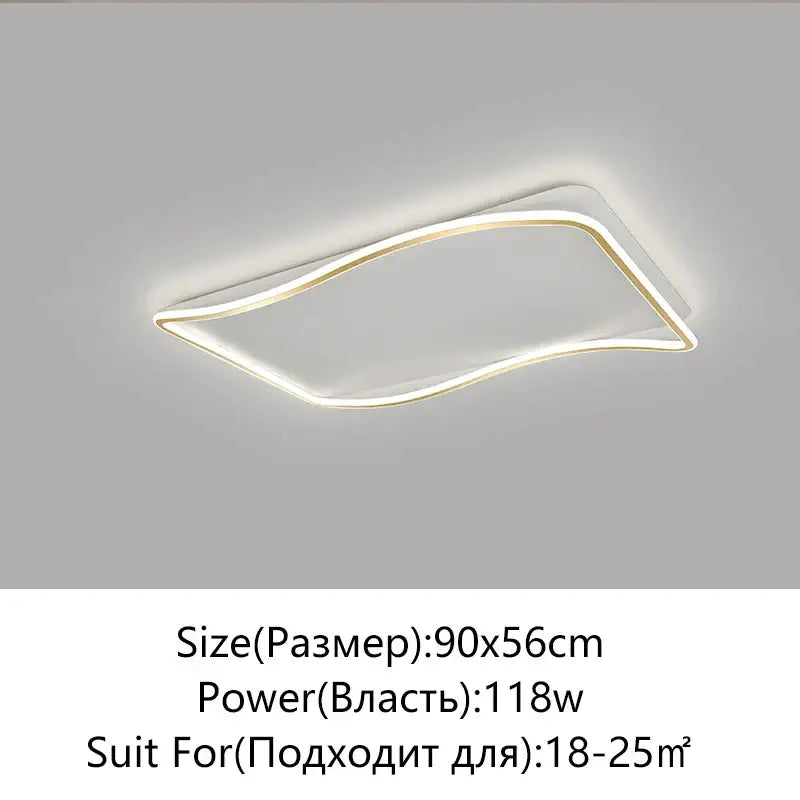 Modern rectangular golden led ceiling chandelier for living room