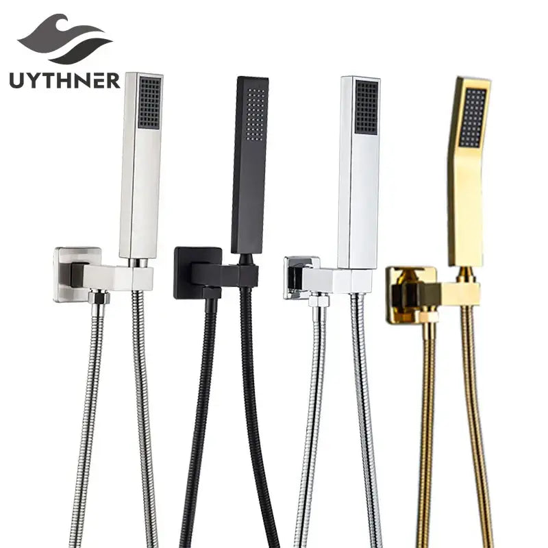 Modern rectangular handshower head with stainless steel hose bathroom