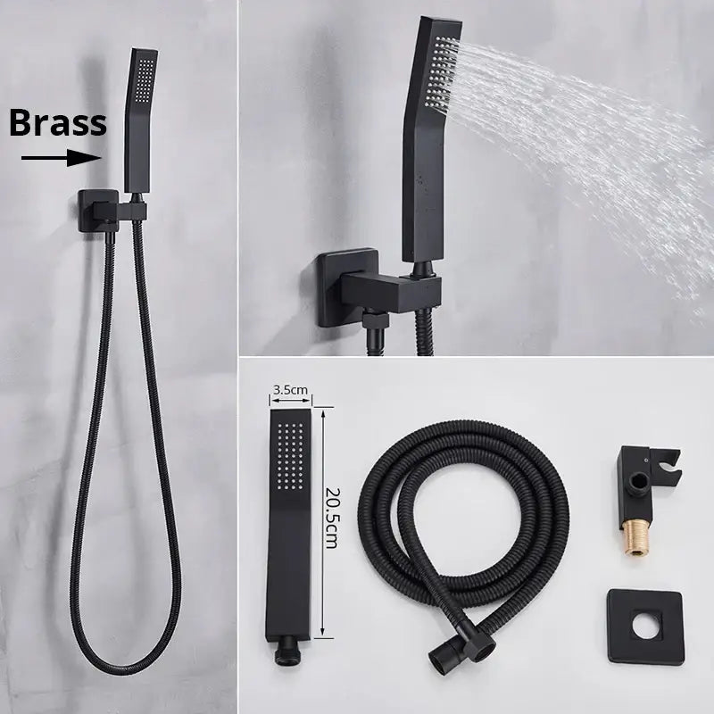 Modern rectangular handshower head with stainless steel hose bathroom
