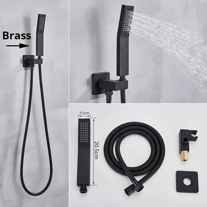 Modern rectangular handshower head with stainless steel hose bathroom