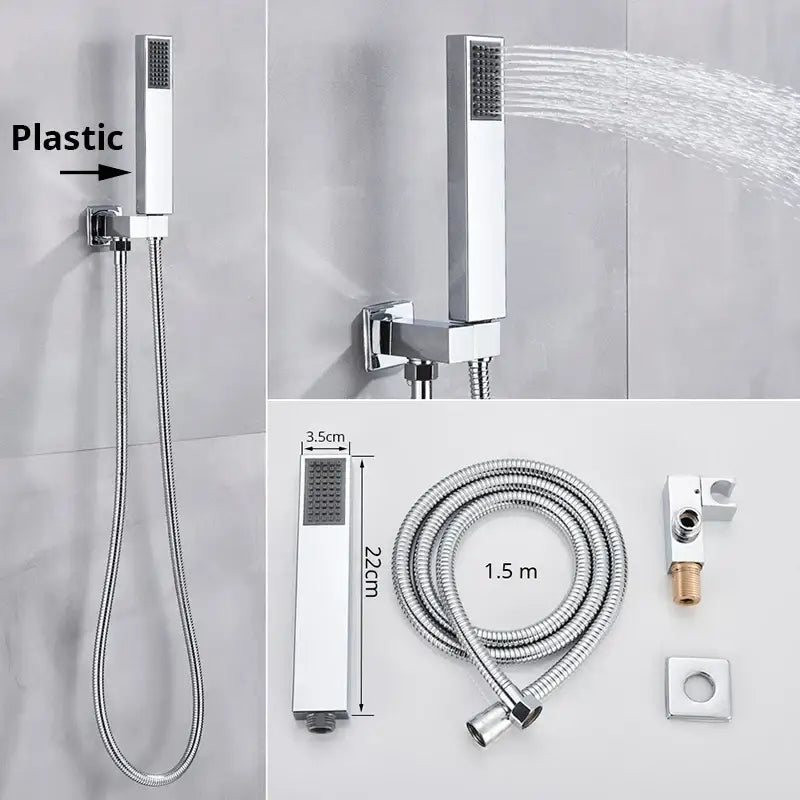 Modern rectangular handshower head with stainless steel hose bathroom