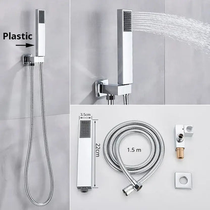 Modern rectangular handshower head with stainless steel hose bathroom