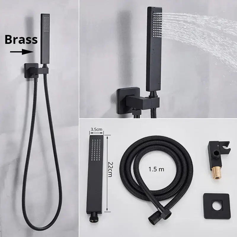 Modern rectangular handshower head with stainless steel hose bathroom