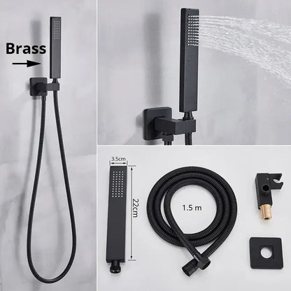 Modern rectangular handshower head with stainless steel hose bathroom