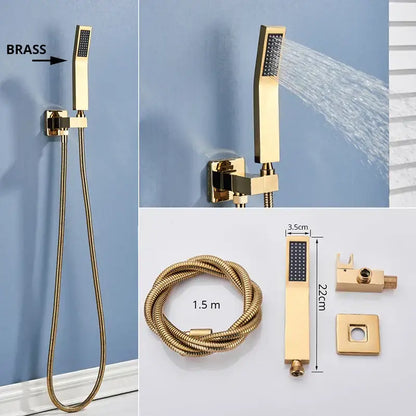 Modern rectangular handshower head with stainless steel hose bathroom