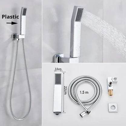 Modern rectangular handshower head with stainless steel hose bathroom