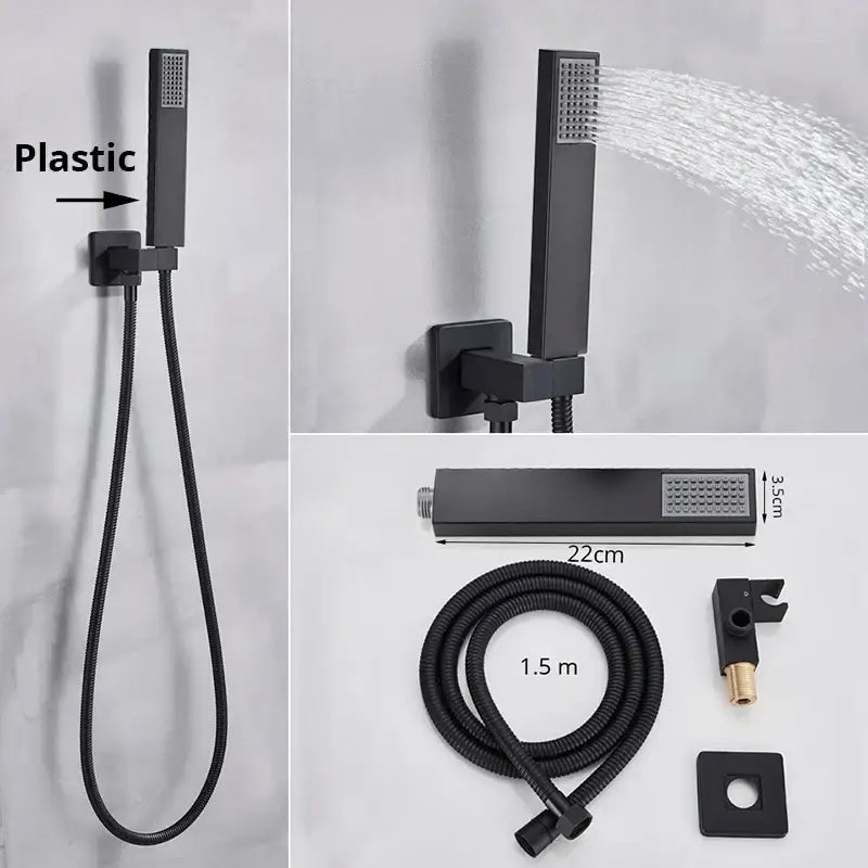 Modern rectangular handshower head with stainless steel hose bathroom